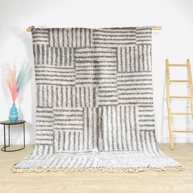 Modern Moroccan Rug - White & Gray Striped Berber Carpet, Handmade Shag Area Rug, Custom Floor - image 1