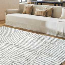 Modern Moroccan Rug - White & Gray Striped Berber Carpet, Handmade Shag Area Rug, Custom Floor - thumbnail 3