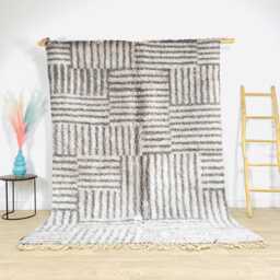 Modern Moroccan Rug - White & Gray Striped Berber Carpet, Handmade Shag Area Rug, Custom Floor - thumbnail 1
