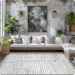 Modern Moroccan Rug - White & Gray Striped Berber Carpet, Handmade Shag Area Rug, Custom Floor - thumbnail 4