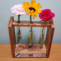 Custom Striking 3-Tube Flower Holder Made From Reclaimed Wood - You Choose Colour - thumbnail 2