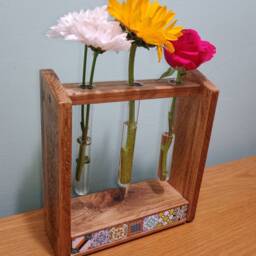 Custom Striking 3-Tube Flower Holder Made From Reclaimed Wood - You Choose Colour - thumbnail 3