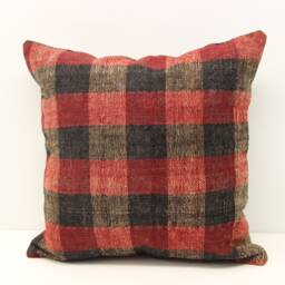Boho Kilim Pillow Cover 16x16, Vintage Turkish Wool Cushion - thumbnail 1