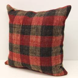 Boho Kilim Pillow Cover 16x16, Vintage Turkish Wool Cushion - thumbnail 3