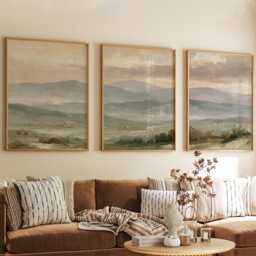 Mountain Landscape Trio, Neutral Countryside Wall Art Set - thumbnail 4