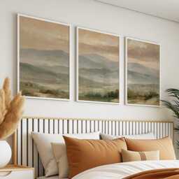 Mountain Landscape Trio, Neutral Countryside Wall Art Set - thumbnail 3