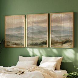 Mountain Landscape Trio, Neutral Countryside Wall Art Set - thumbnail 2