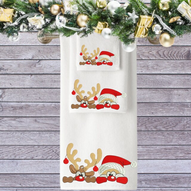 Personalized Christmas Towel Embroidered Santa & Rudolph, Luxury Cotton - image 1