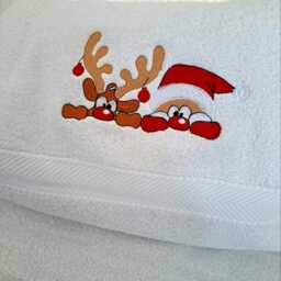 Personalized Christmas Towel Embroidered Santa & Rudolph, Luxury Cotton - thumbnail 4