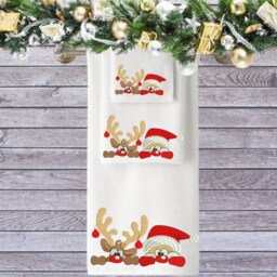 Personalized Christmas Towel Embroidered Santa & Rudolph, Luxury Cotton