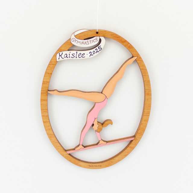 Personalized Gymnast Christmas Ornament For Girl With Custom Colors-Wood, Hand Painted, Laser Cut - image 1
