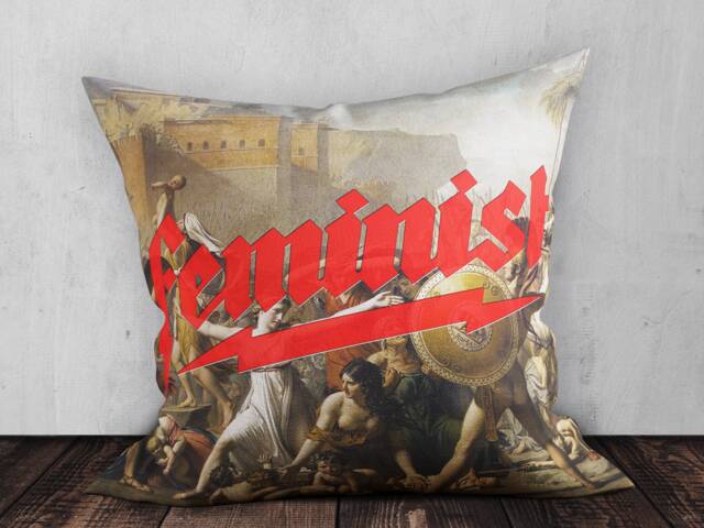 Feminist Faux Suede Square Cushion, Vintage Art Cushion, Altered Art, Floral Throw Pillow - image 1