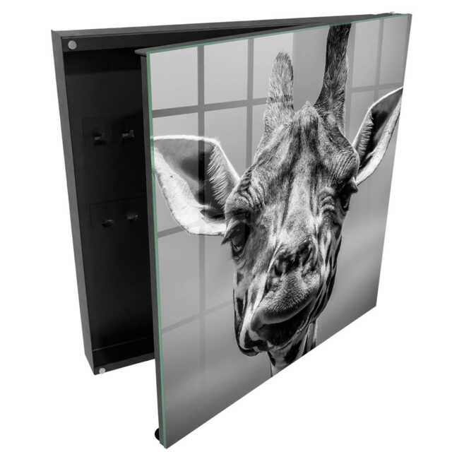 Giraffe Portrait Wall Mounted Key Cabinet, Gray Box For Wall, Photographic Animals, Wildlife Lovers - image 1