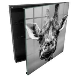 Giraffe Portrait Wall Mounted Key Cabinet, Gray Box For Wall, Photographic Animals, Wildlife Lovers - thumbnail 1