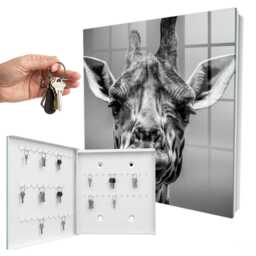 Giraffe Portrait Wall Mounted Key Cabinet, Gray Box For Wall, Photographic Animals, Wildlife Lovers - thumbnail 2