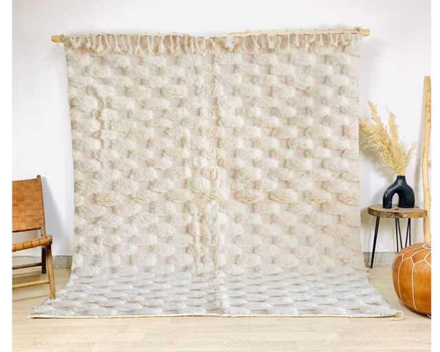 Hand Tufted White Checkered Moroccan Rug, Shag Checker Rug, Large Area Berber Rug - image 1