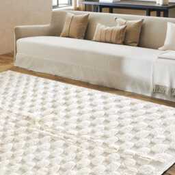 Hand Tufted White Checkered Moroccan Rug, Shag Checker Rug, Large Area Berber Rug - thumbnail 3