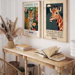 London Zoo Posters, Vintage Tiger & Giraffe Art Print, Set Of 2 - thumbnail 2