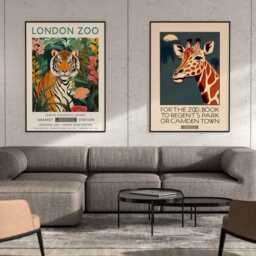 London Zoo Posters, Vintage Tiger & Giraffe Art Print, Set Of 2 - thumbnail 3