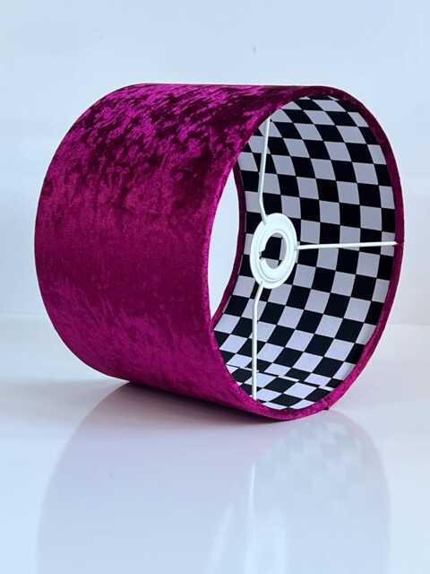New Luxury Hq Double Sided Fushsia Pink Crush Velvet & Black White Checker Cube Fabric Combination Lamp Shade Pendant Light - image 1