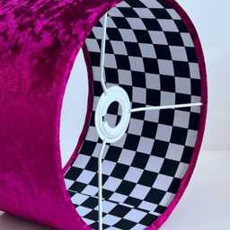 New Luxury Hq Double Sided Fushsia Pink Crush Velvet & Black White Checker Cube Fabric Combination Lamp Shade Pendant Light - thumbnail 2