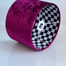 New Luxury Hq Double Sided Fushsia Pink Crush Velvet & Black White Checker Cube Fabric Combination Lamp Shade Pendant Light - thumbnail 3