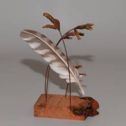 Hand-Carved Barred Owl Feather Suspended By Giant Blue Stem Grass - thumbnail 3