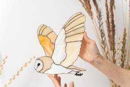 Graceful Barn Owl Wall Hanging, Stained Glass Bird Decor, Woodland Animal Neutral Art, Rustic Figurine, Father's Day Gift