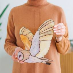 Graceful Barn Owl Wall Hanging, Stained Glass Bird Decor, Woodland Animal Neutral Art, Rustic Figurine, Father's Day Gift - thumbnail 2