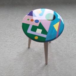 Abstract Resin Side Table, Colorful Epoxy Coffee Wooden Legs - thumbnail 3