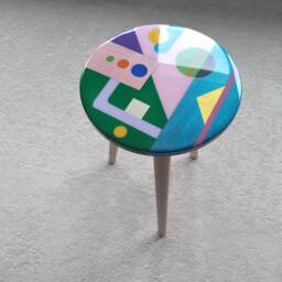 Abstract Resin Side Table, Colorful Epoxy Coffee Wooden Legs - thumbnail 4