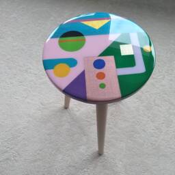 Abstract Resin Side Table, Colorful Epoxy Coffee Wooden Legs - thumbnail 2