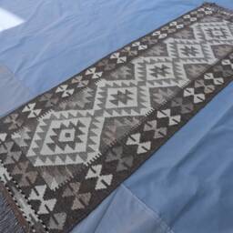2x6 Ft Afghan Short Kilim Runner Rug, Flatweave Beige Gray Traditional Handmade Wool Natural Dyes Oriental Hallway Carpet - thumbnail 3