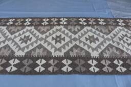 2x6 Ft Afghan Short Kilim Runner Rug, Flatweave Beige Gray Traditional Handmade Wool Natural Dyes Oriental Hallway Carpet