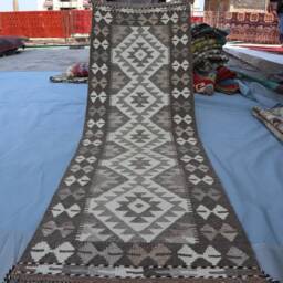 2x6 Ft Afghan Short Kilim Runner Rug, Flatweave Beige Gray Traditional Handmade Wool Natural Dyes Oriental Hallway Carpet - thumbnail 4