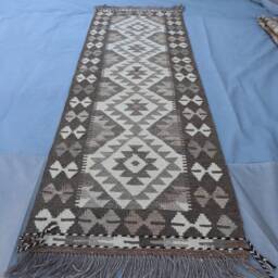 2x6 Ft Afghan Short Kilim Runner Rug, Flatweave Beige Gray Traditional Handmade Wool Natural Dyes Oriental Hallway Carpet - thumbnail 2