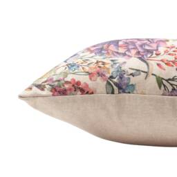 Watercolour Meadow Linen Blend Xl Rectangular Cushion. Multicoloured Handpainted Style Floral Garden Design in Pink, Purple & Green. 23X15 - thumbnail 2