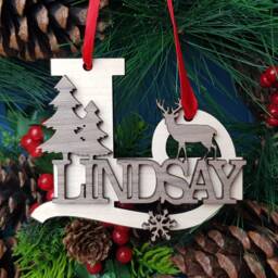 Reindeer Christmas Tree Decoration, Personalised Xmas Hanger With Initial & Name, Childrens Keepsake, Stocking Filler Gift, Name Present