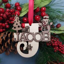Reindeer Christmas Tree Decoration, Personalised Xmas Hanger With Initial & Name, Childrens Keepsake, Stocking Filler Gift, Name Present - thumbnail 3