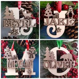 Reindeer Christmas Tree Decoration, Personalised Xmas Hanger With Initial & Name, Childrens Keepsake, Stocking Filler Gift, Name Present - thumbnail 2