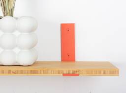 Bamboo Wall Shelf, Kitchen Shelves, Hanging Bookcase, Salmon Orange Bracket