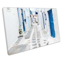 Mykonos Blue Doors Canvas Print Greek Island Street Scene Wall Art For Home & Office Decor - thumbnail 1