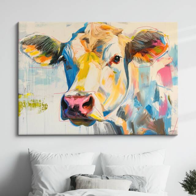 Cow Abstract Pastel Oil Painting Framed Print & Canvas Large Luxury Wild Animal Wall Art Poster Home Decor Interior Lover Gifts - image 1