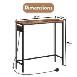 Narrow Console Table With Charging Station, Retro Walnut Hallway - thumbnail 4