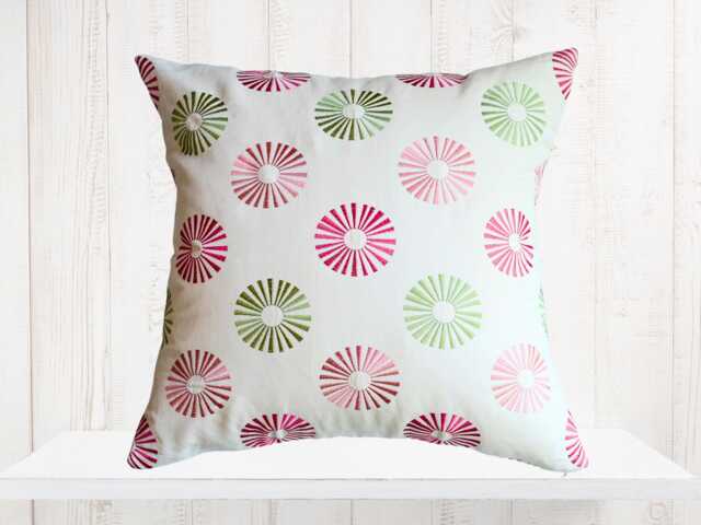 Embroidered Dots Pillow Cover - Modern Red & Green Circles - image 1