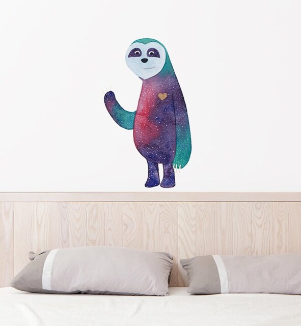 Happy Galaxy Sloth Wall Sticker Decal - Kids Stickers, Animals Childrens Decals, Art, Room, Girl, Boy