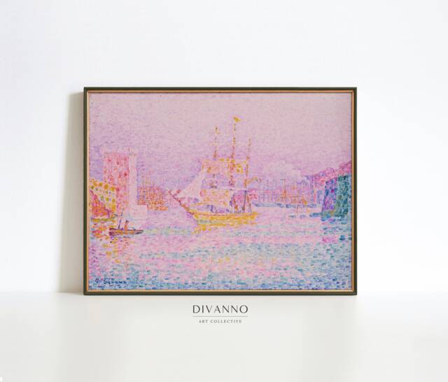 Harbour At Marseilles Poster, Pink Seaside Canvas, Pastel French Art Print, Mediterranean Wall Decor, Sea Port Printable, Riviera Painting - image 1