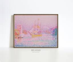 Harbour At Marseilles Poster, Pink Seaside Canvas, Pastel French Art Print, Mediterranean Wall Decor, Sea Port Printable, Riviera Painting - thumbnail 1