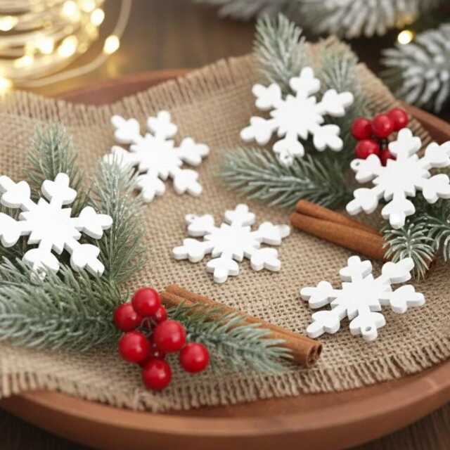 10 White Wooden Snowflakes For Christmas Decoration, 36mm - image 1