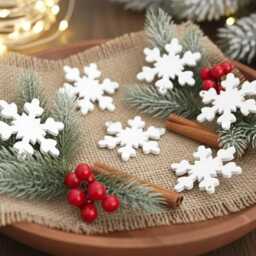 10 White Wooden Snowflakes For Christmas Decoration, 36mm - thumbnail 1